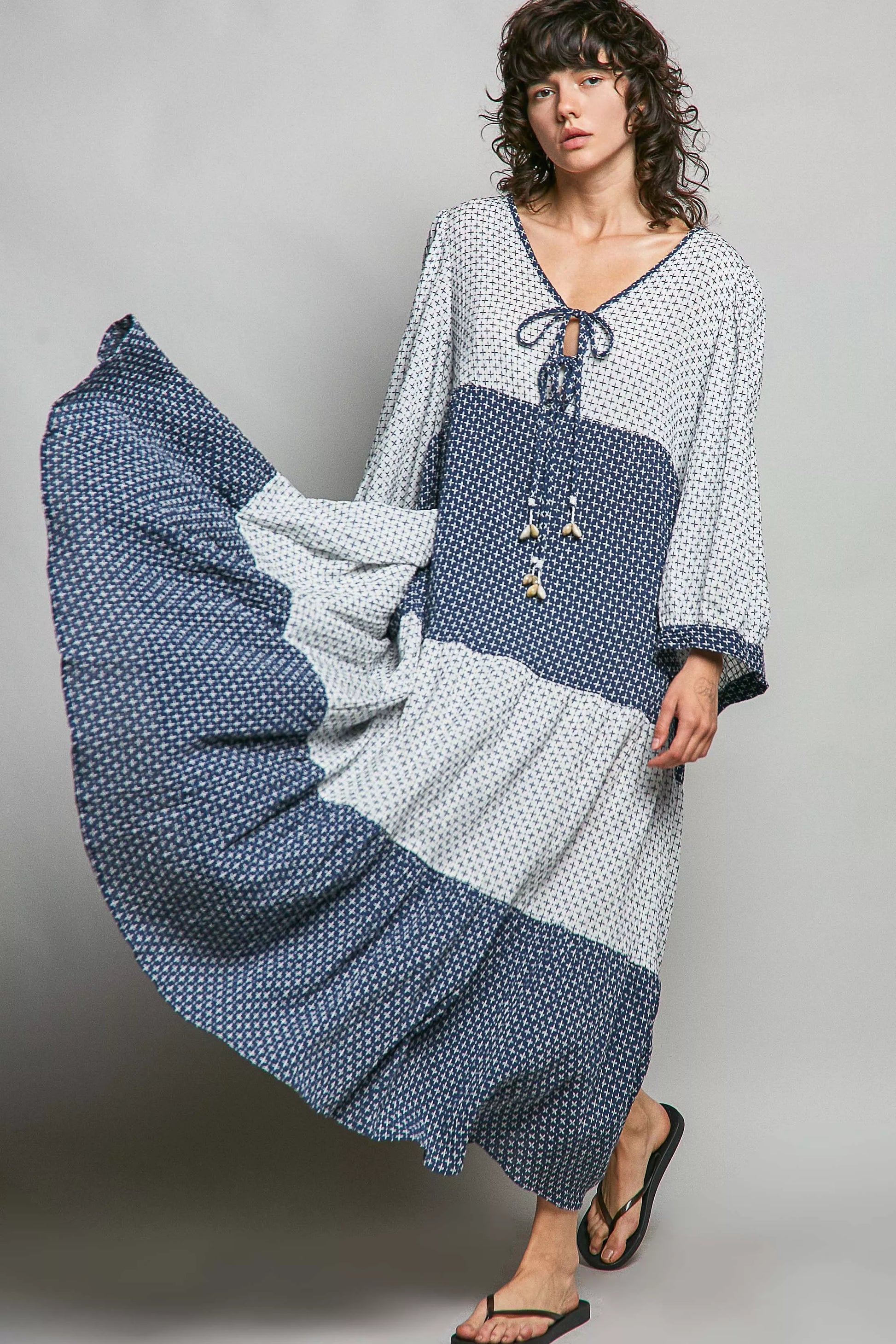 pol tiered boho POL Tiered Boho Two-tone Maxi Dress view 4 (dress) - shop at us.meeeshop
