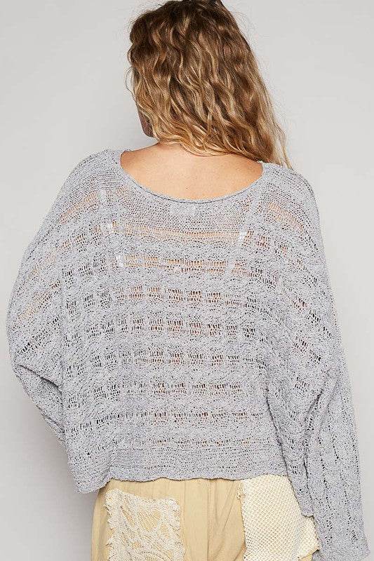 POL Cable-Knit Openwork Round Neck Cropped Knit Top - us.meeeshop