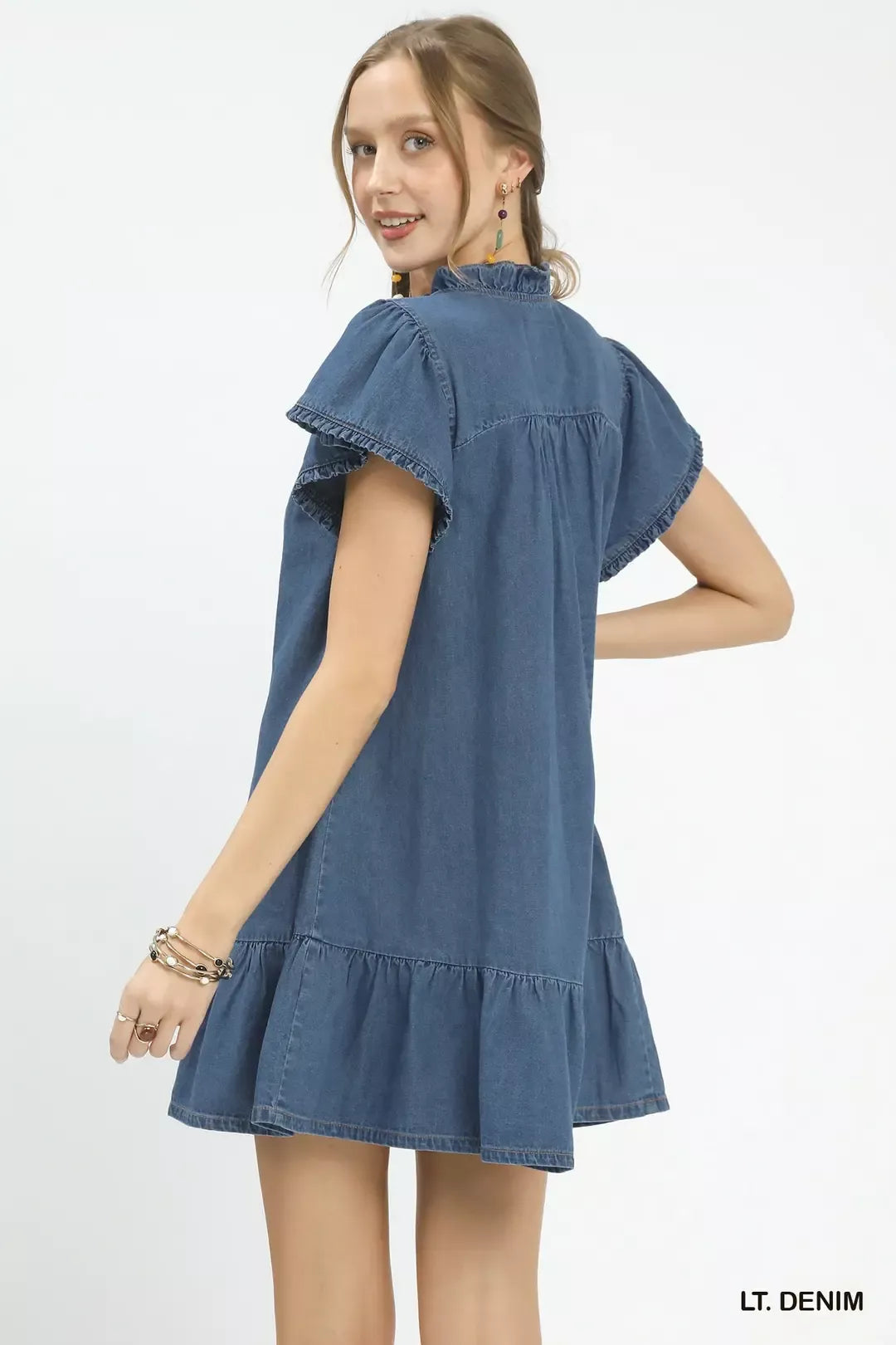 umgee ruffled washed Umgee Ruffled Washed Denim Dress view 3 (dress) - shop at us.meeeshop