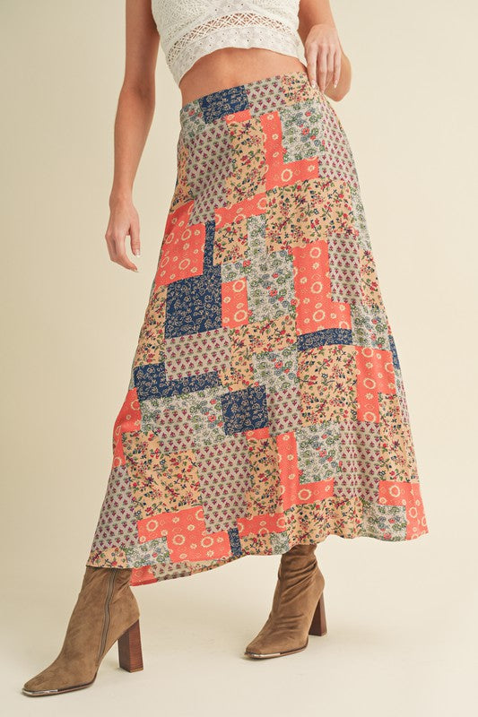 Aemi + Co Printed Maxi Skirt in Tan/Orange - us.meeeshop