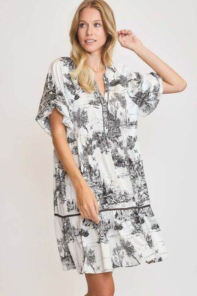 Umgee Two Tone Landscape Print Dress Plus Size - us.meeeshop