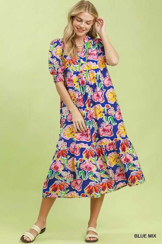 umgee floral print Umgee Floral Print Puff Sleeve Tiered Midi Dress view 2 (dress) - shop at us.meeeshop