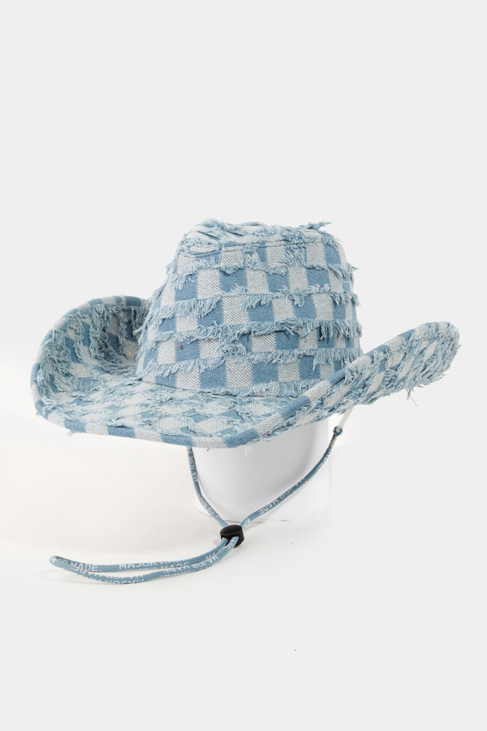 Fame Checkered Fringe Denim Cowboy Hat | us.meeeshop