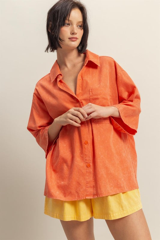 HYFVE Button Down Collared Neck Relaxed Fit Shirt in Orange - us.meeeshop