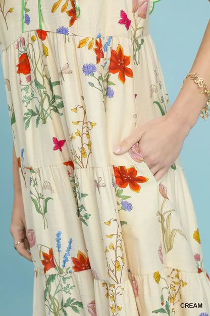 umgee floral ruffle Umgee Floral Ruffle Tiered Midi Dress with Scalloped Detail view 6 (dress) - shop at us.meeeshop