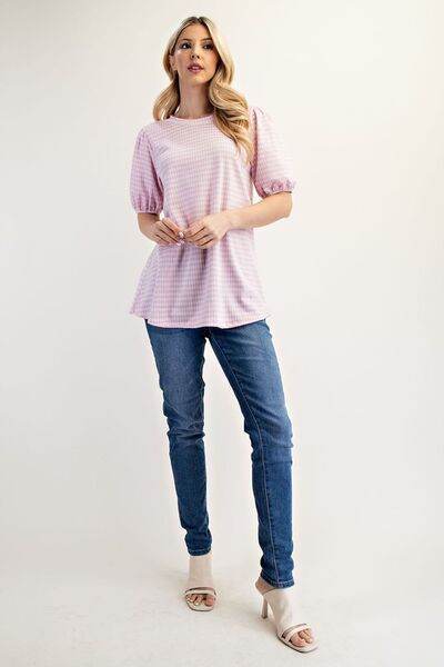 Celeste Gingham Print Top With Puff Sleeves Plus Size - us.meeeshop