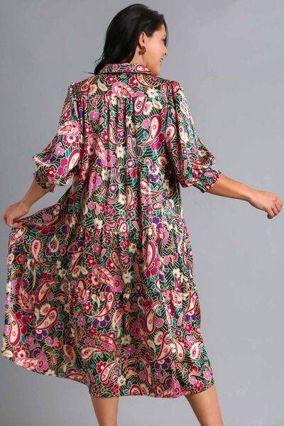 Umgee Paisley Print Satin Tiered Midi Dress Plus Size - us.meeeshop