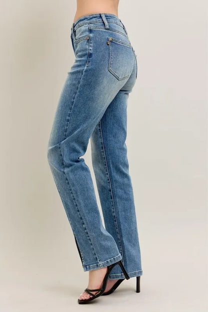 judy blue full Judy Blue Full Size High Waist Vintage Wash Front Seam & Slit Straight plus Size view 3 (piece) - shop at us.m