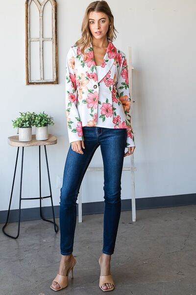 Heimish Full Size Multi Color Floral Blazers with Tunic Plus Size - us.meeeshop