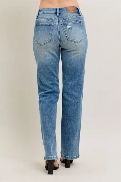 judy blue full Judy Blue Full Size High Waist Vintage Wash Front Seam & Slit Straight plus Size view 5 (piece) - shop at us.m