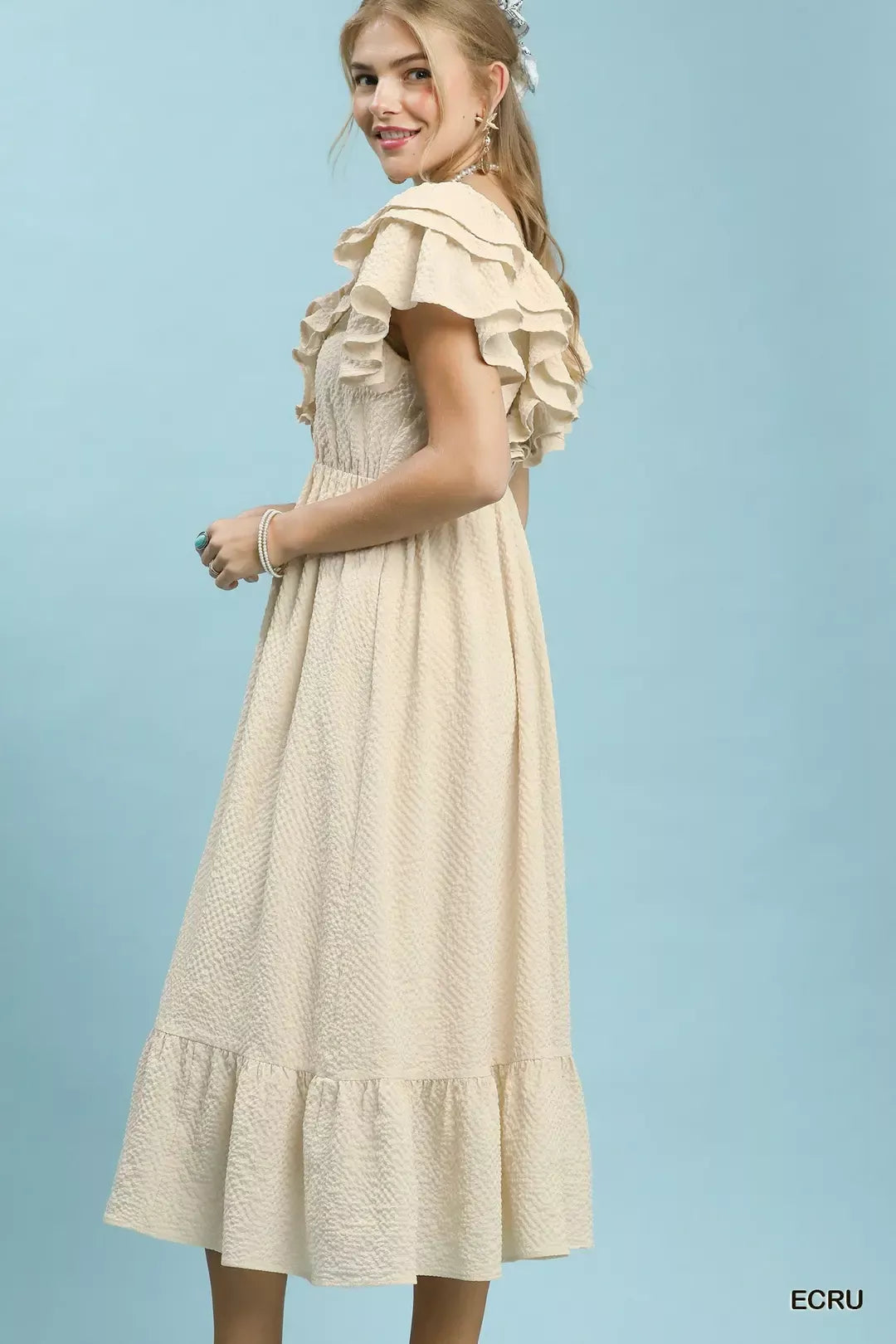 umgee textured ruffle Umgee Textured Ruffle Midi Dress view 4 (dress) - shop at us.meeeshop