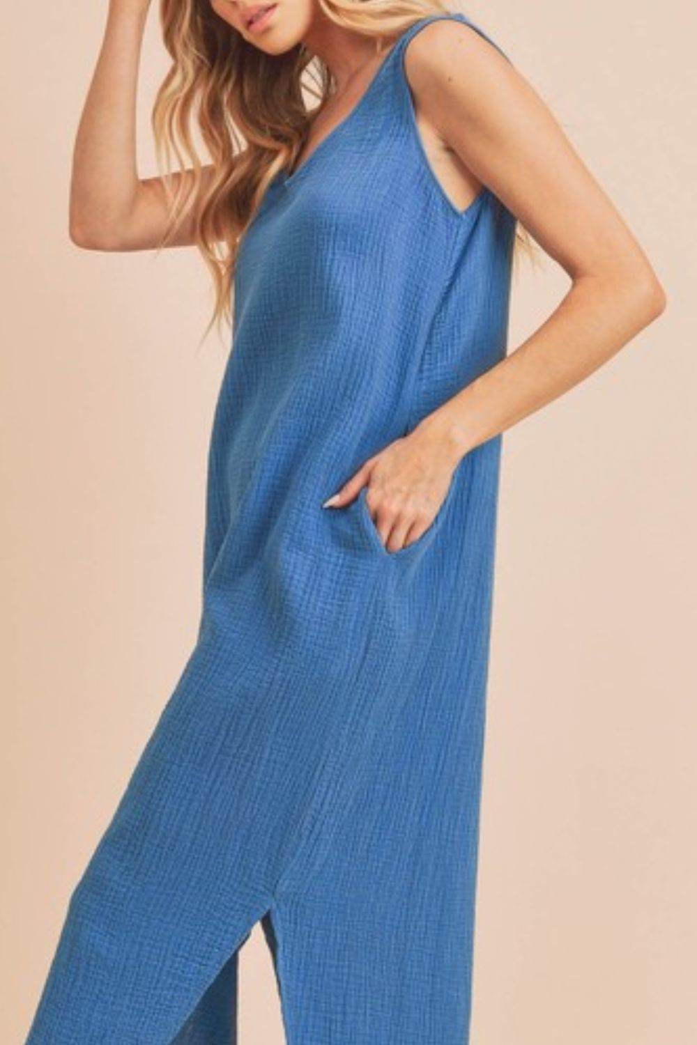 Aemi + Co Round Neck Midi Tank Dress with Pockets - us.meeeshop