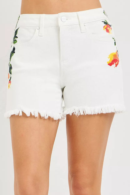 risen tummy control RISEN Tummy Control High Rise Flower Printed Shorts WHITE (bottom) - shop at us.meeeshop