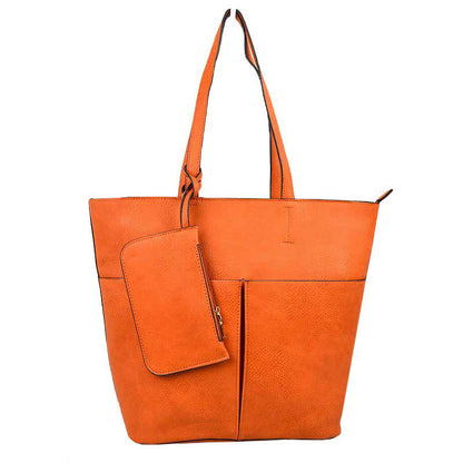 3 in 1 Large Soft Faux Leather Womens Tote Handbags in Peach view 14 - Large Soft Tote Bags For Women