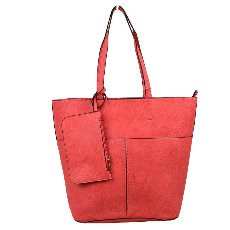 3 in 1 Large Soft Faux Leather Womens Tote Handbags in Turquoise view 15 - Large Soft Tote Bags For Women