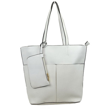 3 in 1 Large Soft Faux Leather Womens Tote Handbags in White view 16 - Large Soft Tote Bags For Women