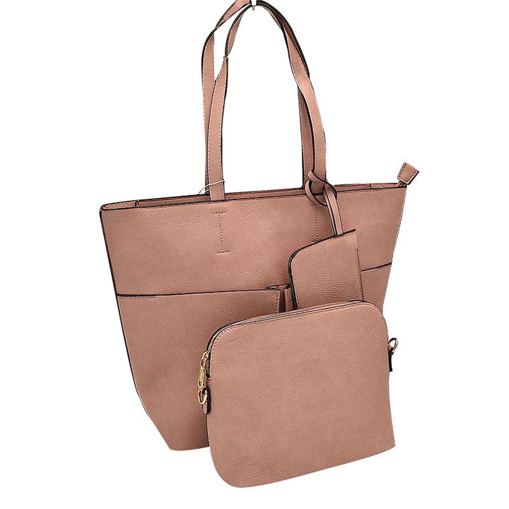 3 in 1 Large Soft Faux Leather Womens Tote Handbags in Brown view 5 - Large Soft Tote Bags For Women