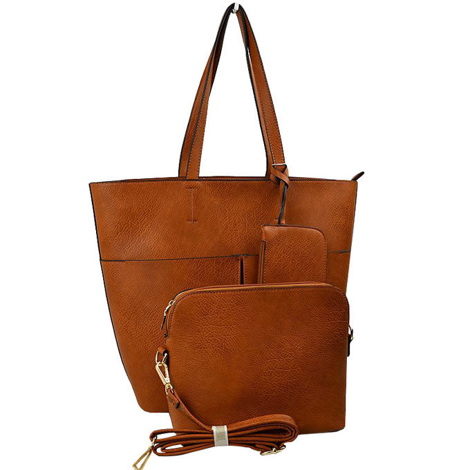 3 in 1 Large Soft Faux Leather Womens Tote Handbags in Mercury view 6 - Large Soft Tote Bags For Women