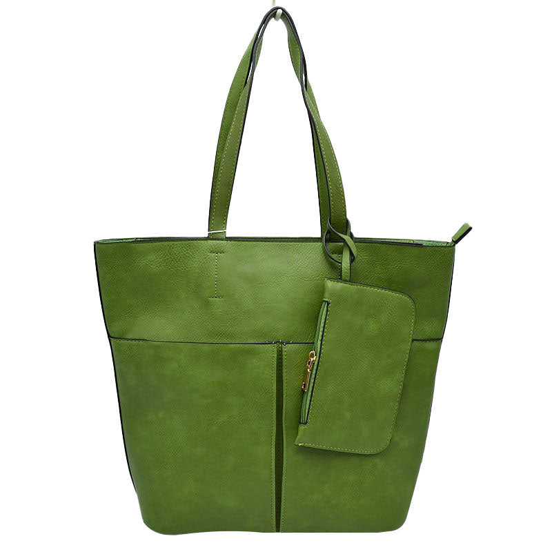 3 in 1 Large Soft Faux Leather Womens Tote Handbags in Grey view 8 - Large Soft Tote Bags For Women