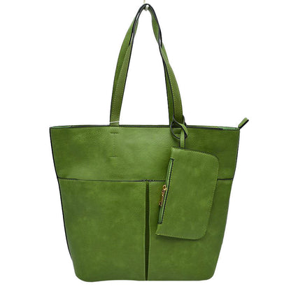 3 in 1 Large Soft Faux Leather Womens Tote Handbags in Grey view 8 - Large Soft Tote Bags For Women