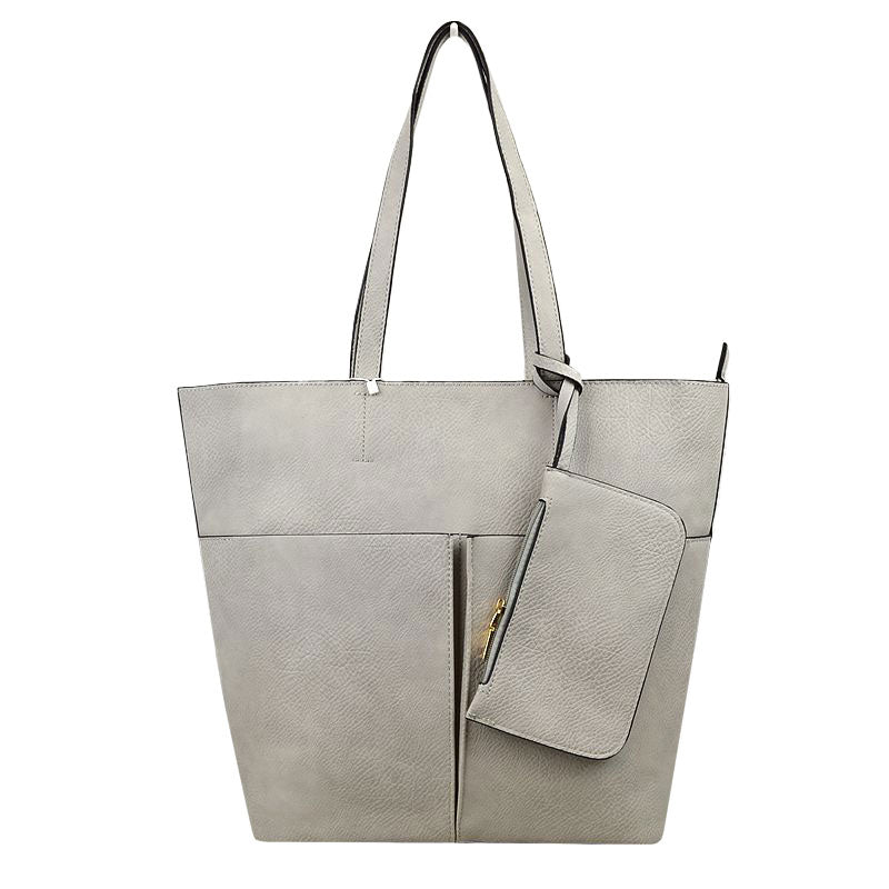 3 in 1 Large Soft Faux Leather Womens Tote Handbags in Khaki view 9 - Large Soft Tote Bags For Women