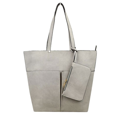 3 in 1 Large Soft Faux Leather Womens Tote Handbags in Khaki view 9 - Large Soft Tote Bags For Women