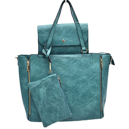 3 in 1 Side Zipper Women's Tote Handbag Set in Blue view 2 - Zipper Women'S Tote Handbags (one-piece)