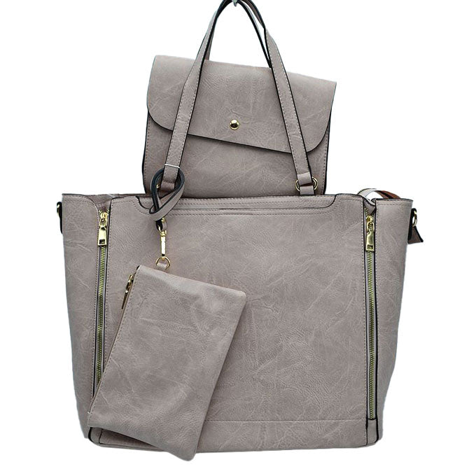 3 in 1 Side Zipper Women's Tote Handbag Set in Blush view 3 - Zipper Women'S Tote Handbags (one-piece)