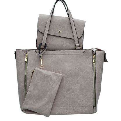 3 in 1 Side Zipper Women's Tote Handbag Set in Blush view 3 - Zipper Women'S Tote Handbags (one-piece)