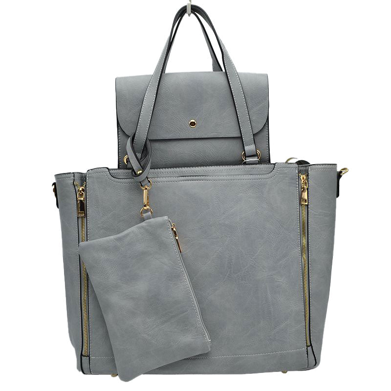 3 in 1 Side Zipper Women's Tote Handbag Set in Gray view 5 - Zipper Women'S Tote Handbags (one-piece)