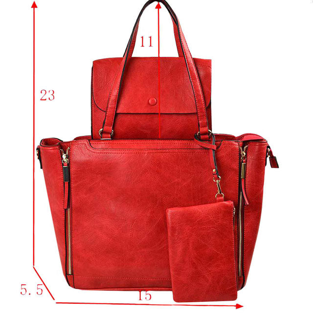3 in 1 Side Zipper Women's Tote Handbag Set in Khaki view 10 - Zipper Women'S Tote Handbags (one-piece)