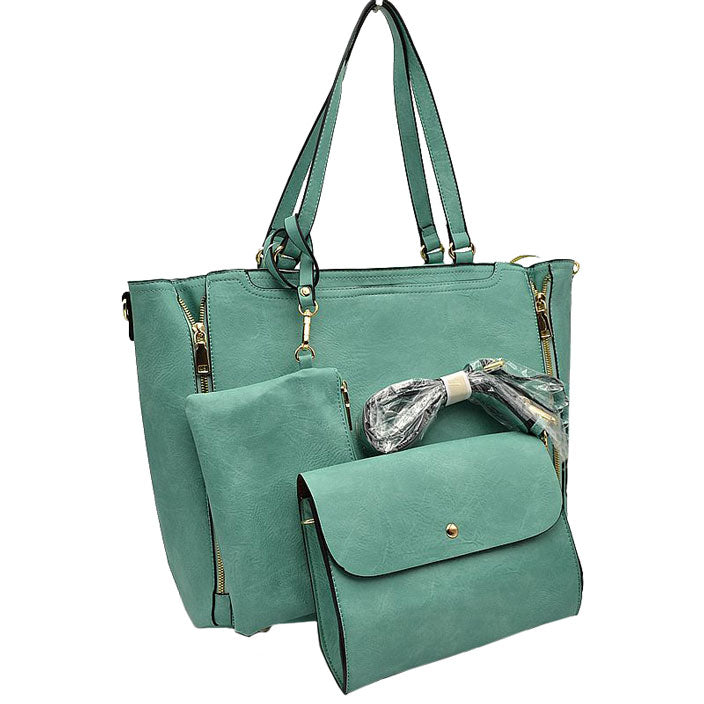 3 in 1 Side Zipper Women's Tote Handbag Set in Mint view 6 - Zipper Women'S Tote Handbags (one-piece)