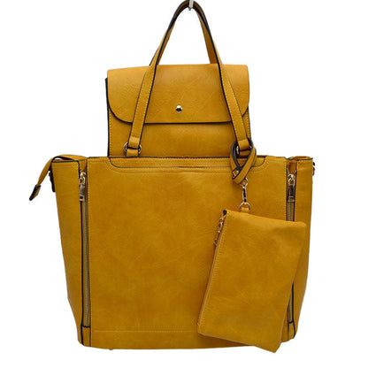 3 in 1 Side Zipper Women's Tote Handbag Set in Yellow view 8 - Zipper Women'S Tote Handbags (one-piece)