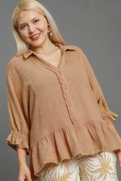 Umgee | Mineral Washed Cotton Gauze Top Plus Size - us.meeeshop