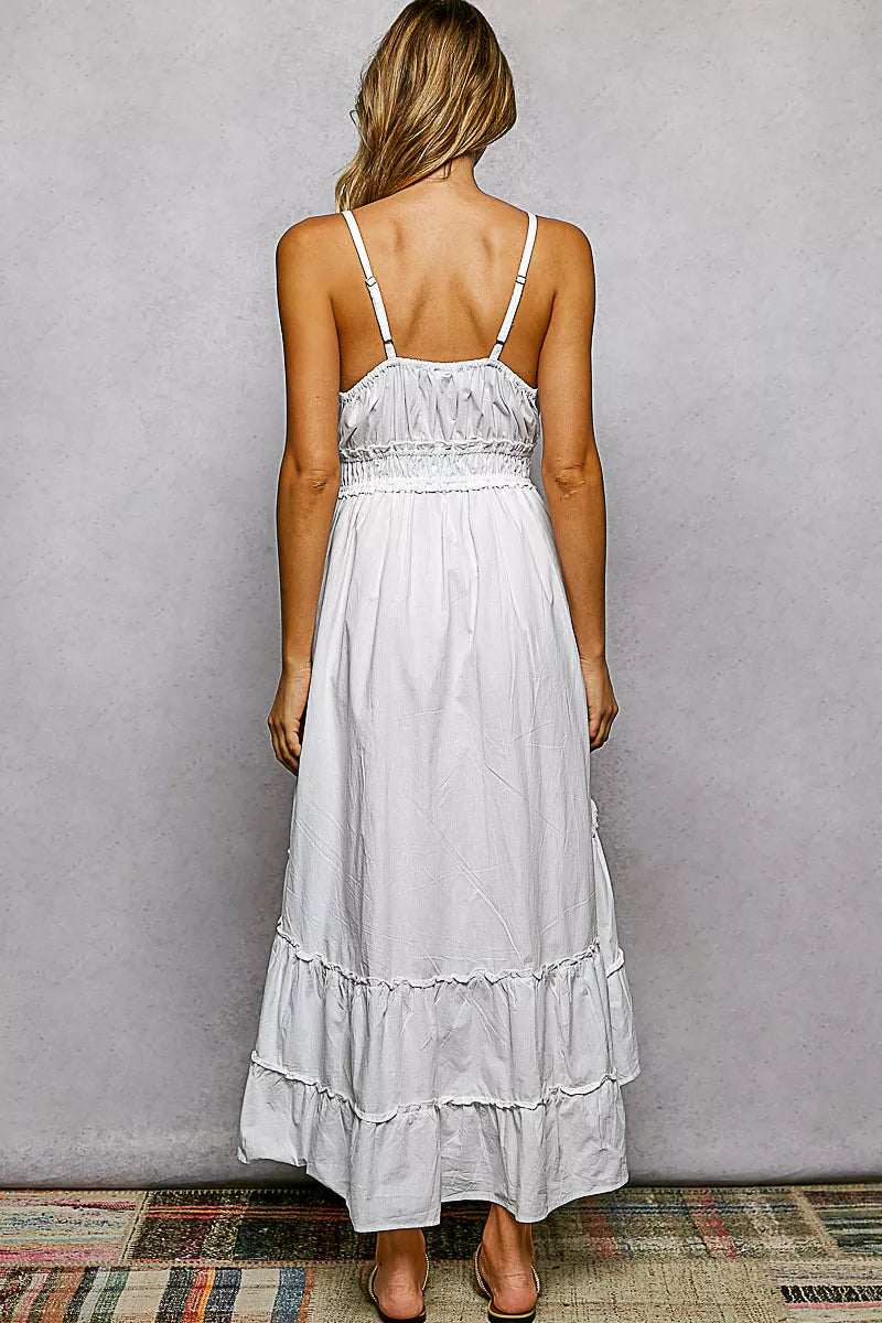 pol embroidered detail Pol Embroidered Detail Tassel Tie Smocked Waist Midi Tiered Cami Dress view 5 (dress) - shop at us.mee
