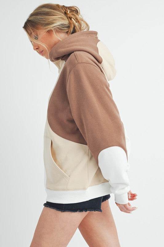 Aemi + Co Color Block Hoodie with Kangaroo Pocket - us.meeeshop