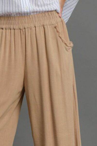 Umgee | Linen Blend Elastic Waistband Wide Leg Pants Plus Size - us.meeeshop