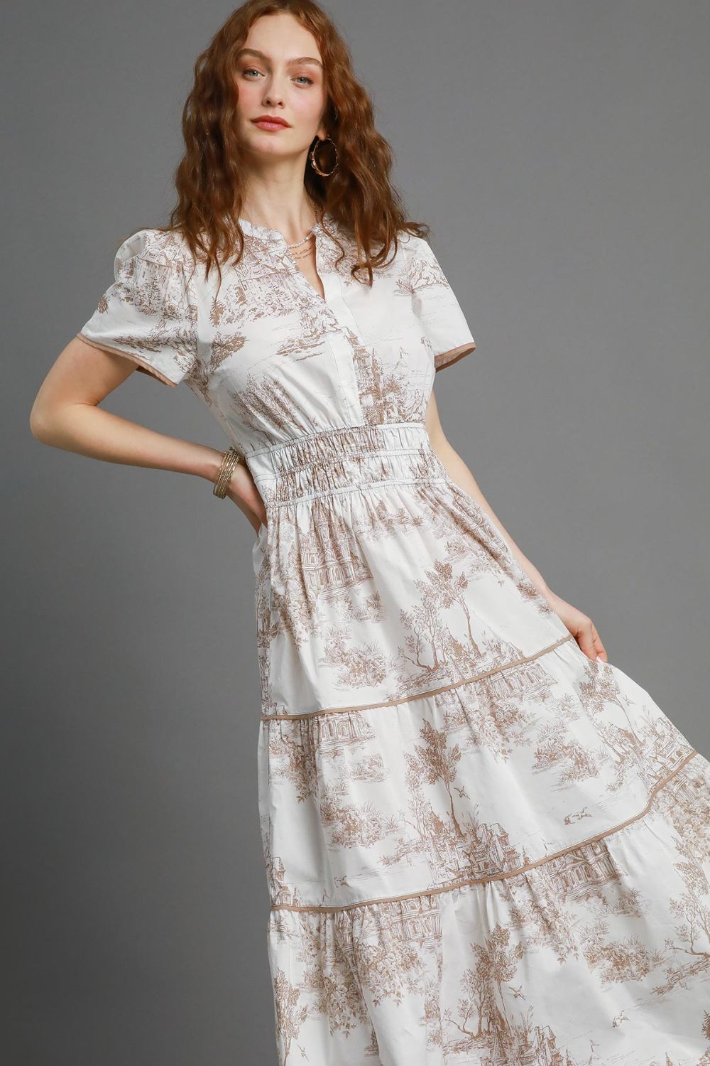 Umgee | Landscape Print Short Sleeve Tiered Maxi Dress Plus Size - us.meeeshop