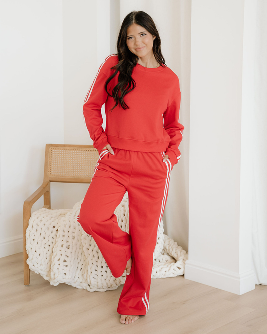 varsity pullover wide Varsity Pullover Wide Leg Pants 2pcs Outfit - Red Fiery Red (bottom) - shop at us.meeeshop