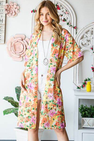 Heimish Full Size Half Sleeve Multi Color Floral Open Cardigan Plus Size - us.meeeshop