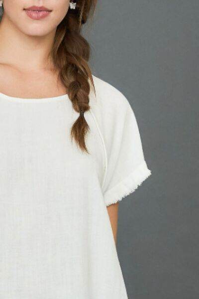 Umgee | Seam Detail Linen Ruffle Fringe Edge Top Plus Size - us.meeeshop