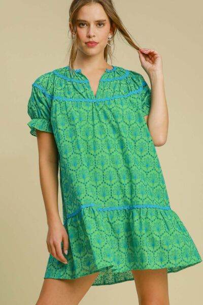 Umgee | Eyelet Mini Dress With Ric Rac Trim Plus Size - us.meeeshop