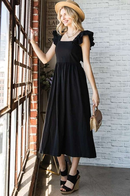 Linen Ruffle Mid Dress us.meeeshop -  Dresses