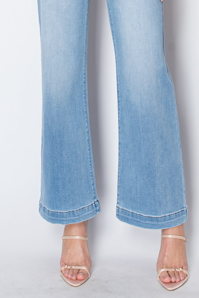 noemi eco friendly Noemi Eco Friendly Front Pocket Detail High Rise Flare Jeans view 5 (bottom) - shop at us.meeeshop