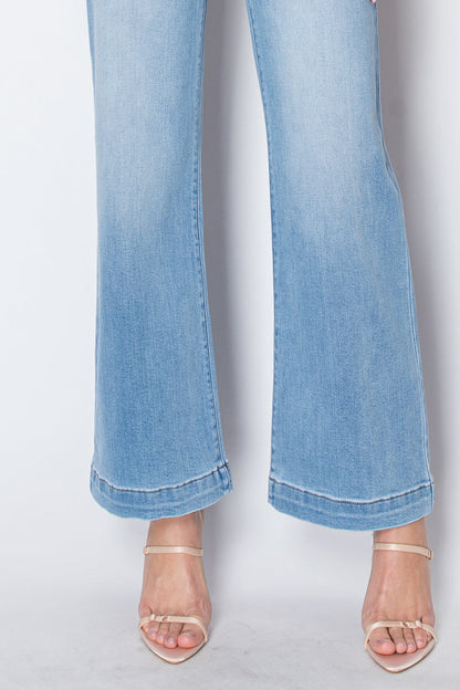 noemi eco friendly Noemi Eco Friendly Front Pocket Detail High Rise Flare Jeans view 5 (bottom) - shop at us.meeeshop