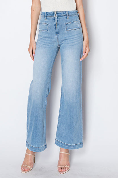 noemi eco friendly Noemi Eco Friendly Front Pocket Detail High Rise Flare Jeans view 6 (bottom) - shop at us.meeeshop