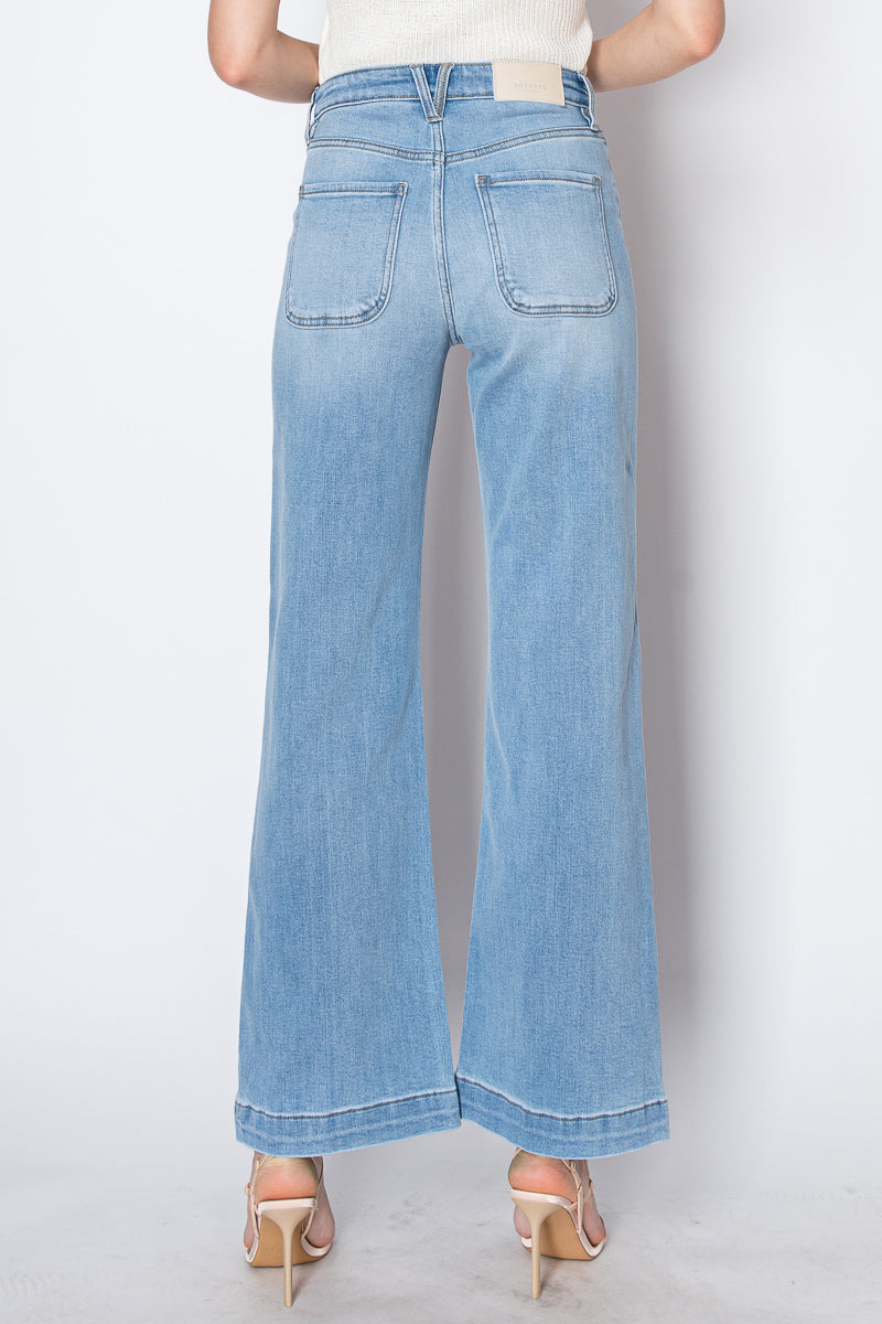 noemi eco friendly Noemi Eco Friendly Front Pocket Detail High Rise Flare Jeans view 8 (bottom) - shop at us.meeeshop