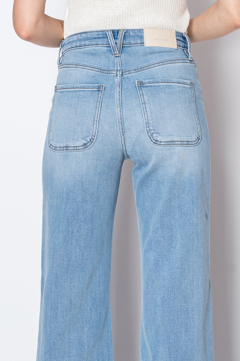 noemi eco friendly Noemi Eco Friendly Front Pocket Detail High Rise Flare Jeans view 9 (bottom) - shop at us.meeeshop