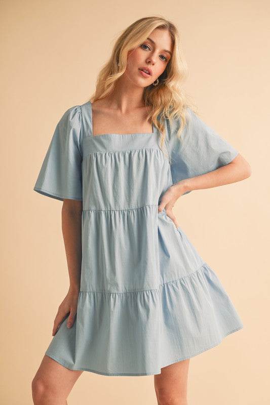 Aemi + Co Square Neck Half Sleeve Tiered Dress - us.meeeshop