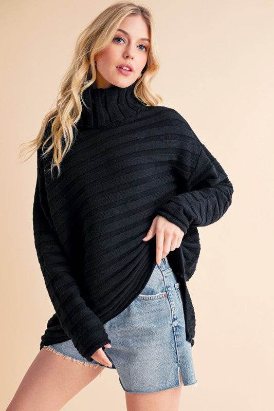 Aemi + Co Asymmetrical Side Slit Turtleneck Sweater - us.meeeshop